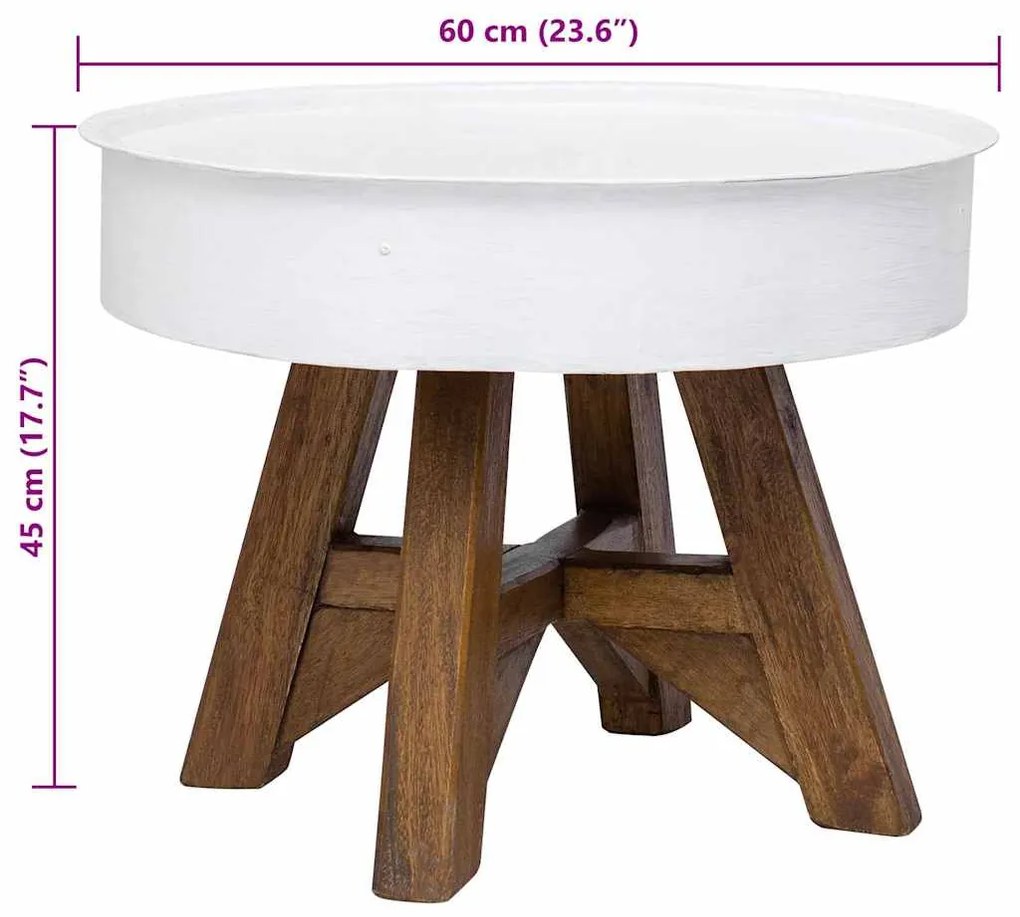 vidaXL Τραπεζάκι Σαλονιού Λευκό 60 x 45 εκ. Μασίφ Ανακυκλωμένο Ξύλο