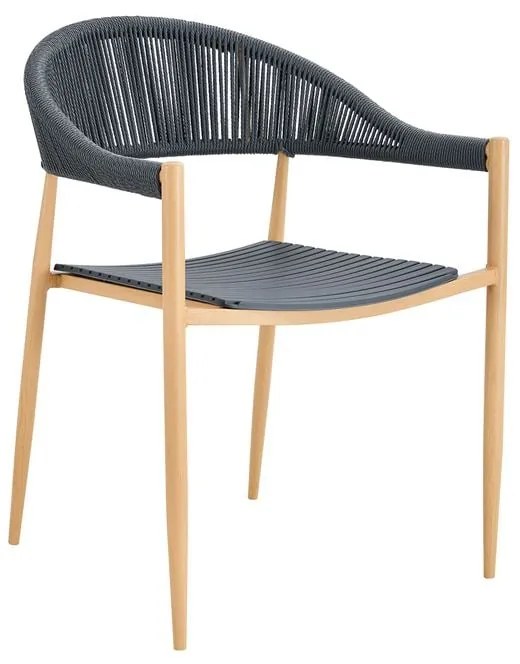 WOODWELL MALTA Πολυθρόνα Στοιβαζόμενη, Μέταλλο Βαφή Φυσικό, PP-UV Γκρι, Rope Wicker Γκρι 57x57x76cm Ε6722,4