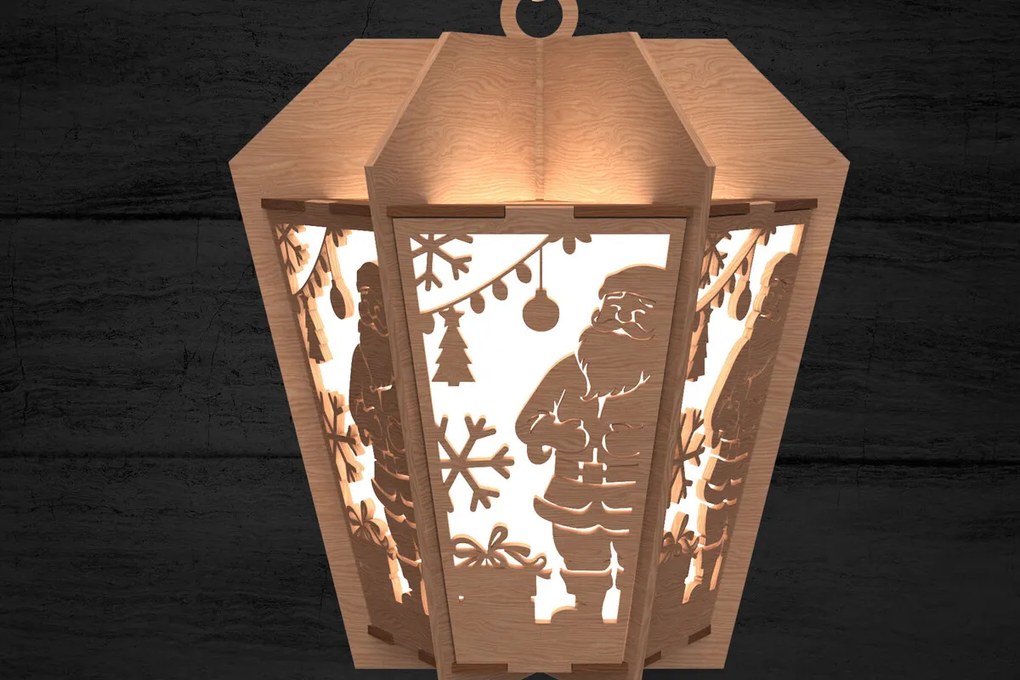 Σετ των 2 Intra απο ξύλο plywood 3mm-4mm πάχος – Χριστουγεννιάτικο φανάρι Άγιου Βασίλη Δίασταση 20x20 cm INTRAFABR-108902668