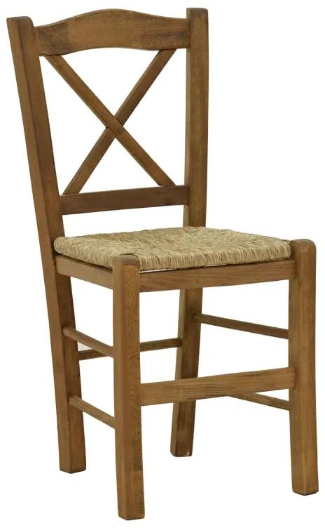 Καρέκλα καφενείου με ψάθα Seimi-Charchie pakoworld χιαστή καρυδί ξύλο 42x40x89εκ