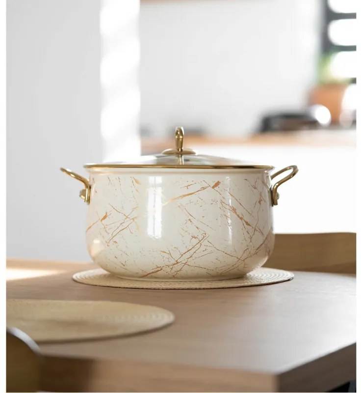 Κατσαρόλα Goldmann GM 8017-26B, 8.5L, 26x16cm, Εμαγιέ, Αντικολλητική επίστρωση, Επαγωγή, Χρυσό/Μάρμαρο