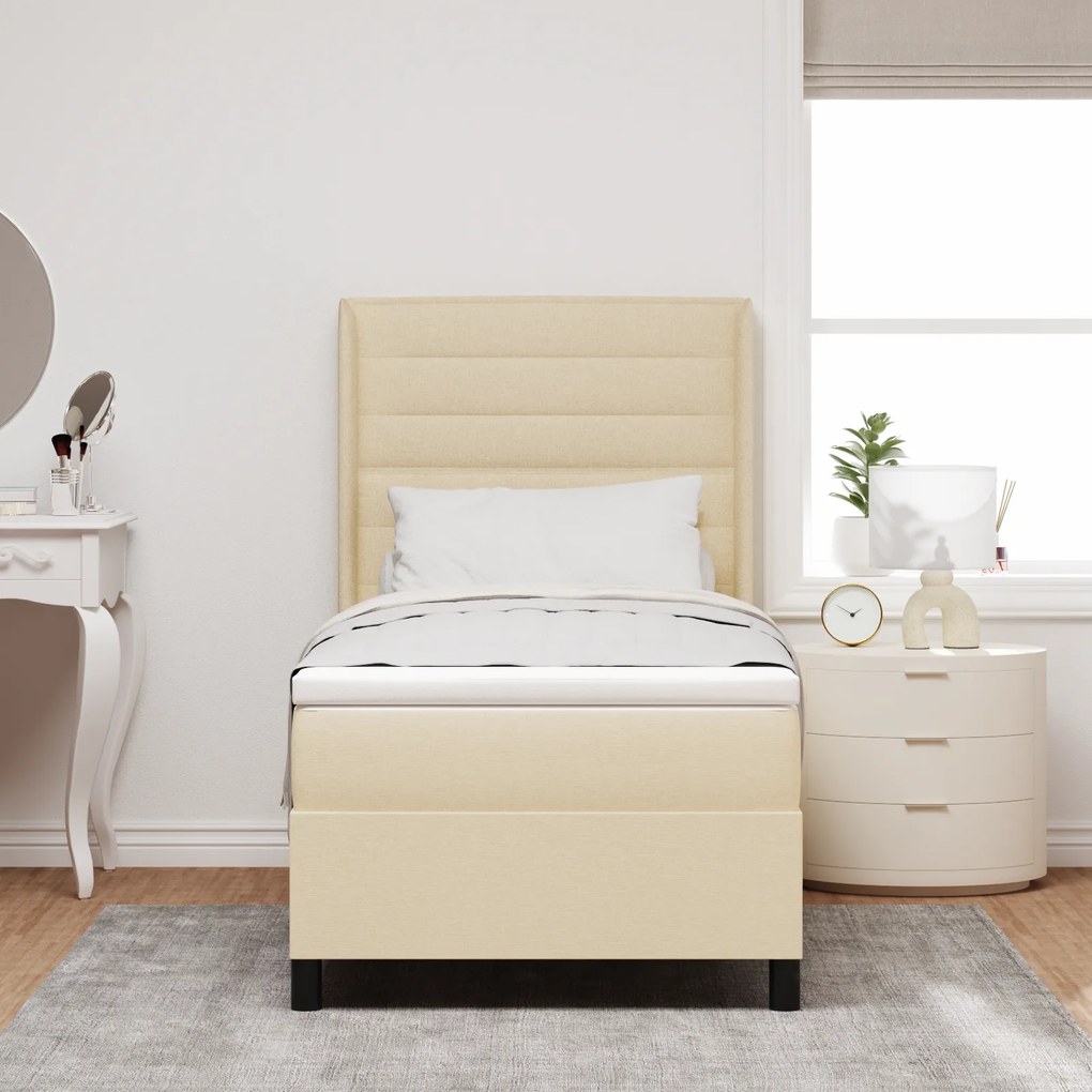 vidaXL Στρώμα με κρεβάτι box spring και LED κρέμα 100x200 εκ. υφάσματος