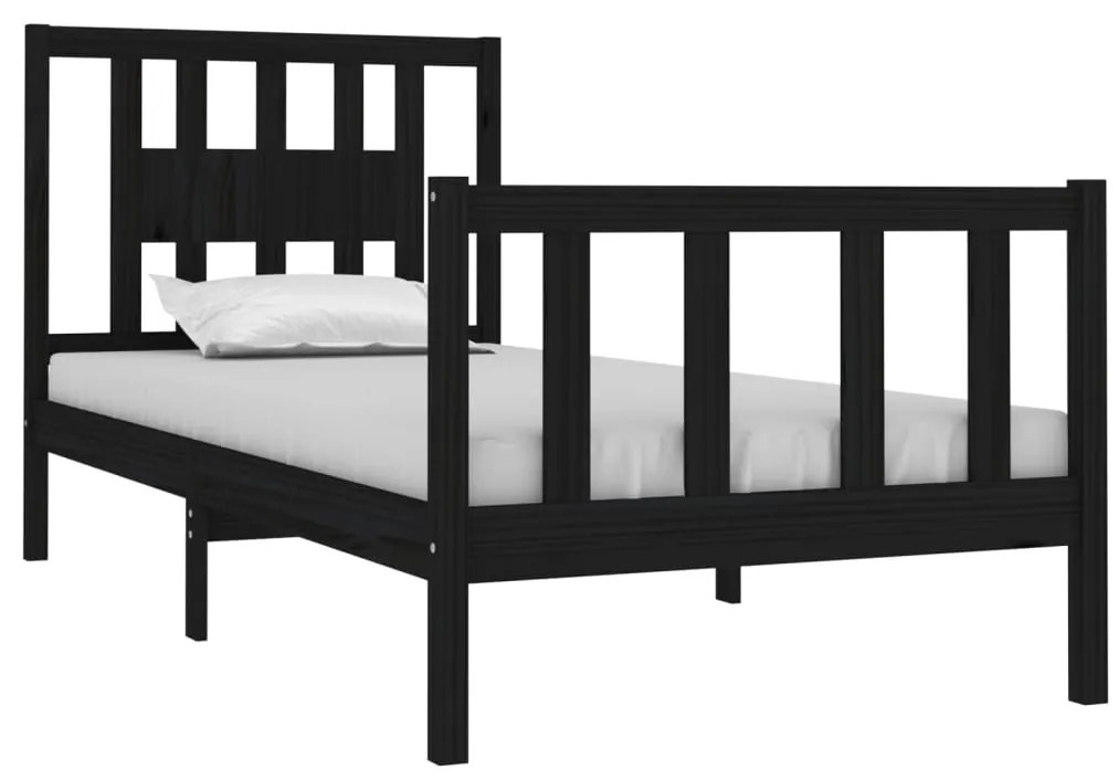 vidaXL Πλαίσιο Κρεβατιού Μαύρο 75 x 190εκ. από Μασίφ Ξύλο Small Single