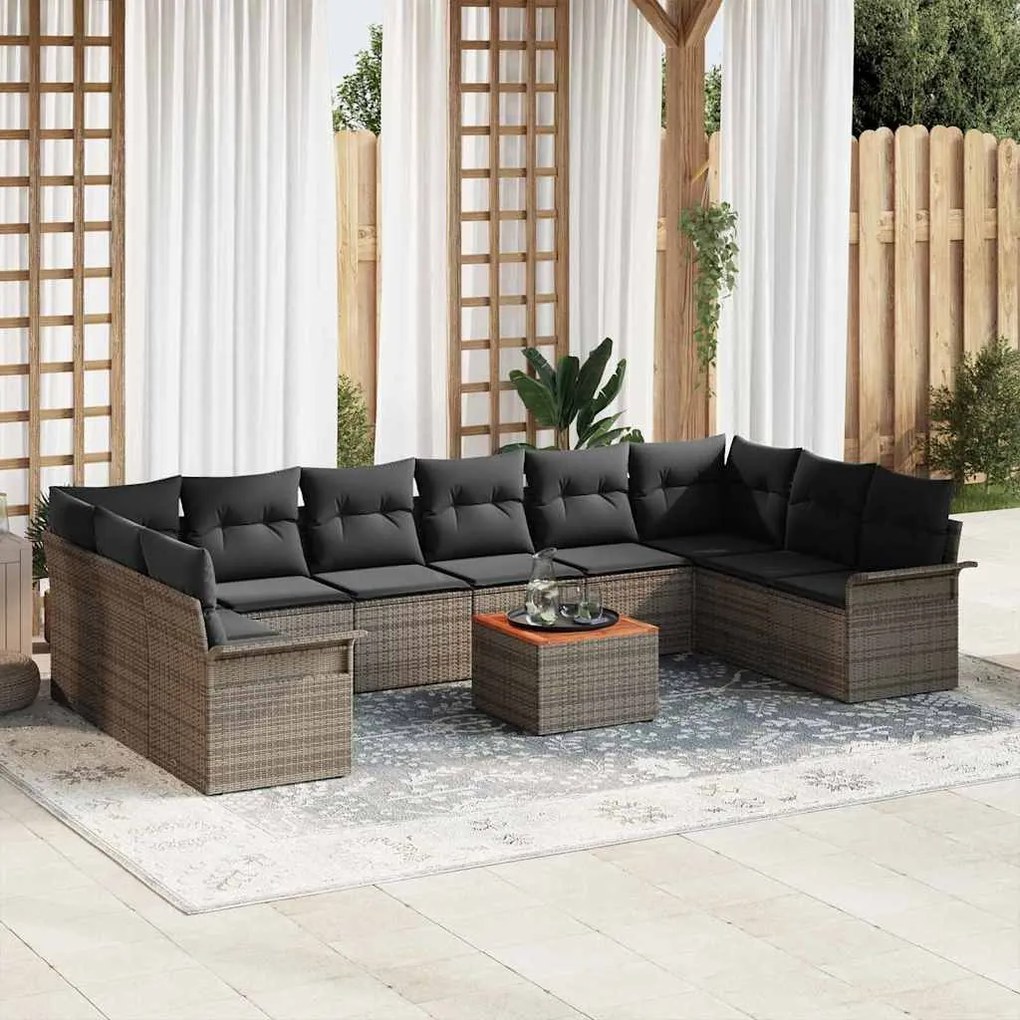 vidaXL Σετ Καναπέ Κήπου με μαξιλάρι 11 pcs Γκρι 55 x 55 x 37 εκ