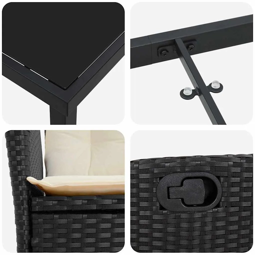 vidaXL Σέτ φαγητού για κήπο με μαξιλάρι 5 pcs Μαύρο συνθετικό ρατάν