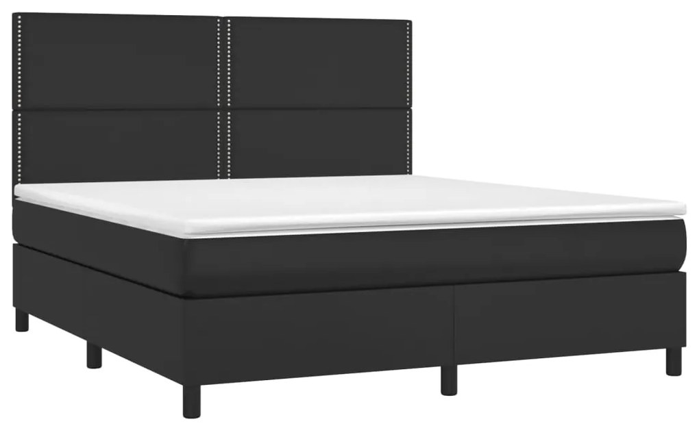 vidaXL Κρεβάτι Boxspring με Στρώμα &amp; LED Μαύρο 180x200 εκ. Συνθ. Δέρμα