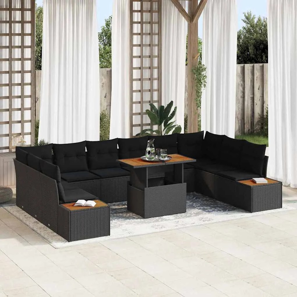 vidaXL Σετ Καναπέ Κήπου με αποθήκευση 11 pcs Μαύρο Πολυ ράταν