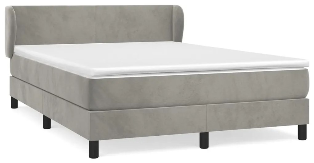 vidaXL Κρεβάτι Boxspring με Στρώμα Ανοιχτό Γκρι 140x200 εκ. Βελούδινο