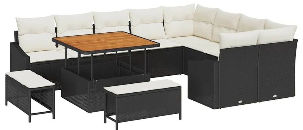 vidaXL Σετ Καναπέ Κήπου με μαξιλάρι 12 pcs Μαύρο Πολυ ράταν