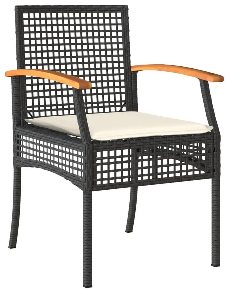 Καρέκλες Κήπου 2 τεμ. Μαύρες Συνθ. Ρατάν/Ξύλο Ακακίας+Μαξιλάρια - Μαύρο