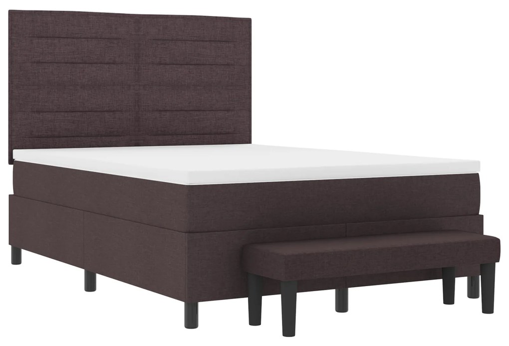 vidaXL Κρεβάτι Box Spring με Στρώμα & Πάγκο Σκούρο Καφέ 140x190 εκ. Ύφασμα