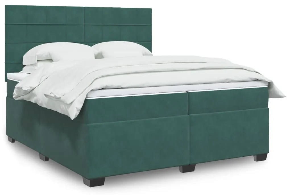 vidaXL Κρεβάτι Boxspring με Στρώμα Σκούρο Πράσινο 200x200εκ. Βελούδινο