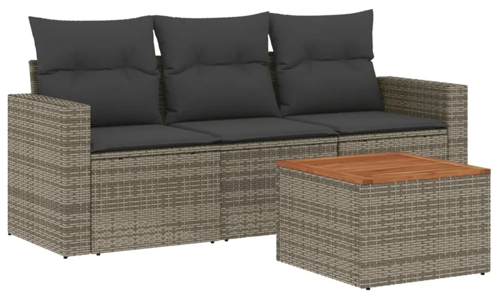 vidaXL Σαλόνι Κήπου Σετ 4 Τεμαχίων Γκρι Συνθετικό Ρατάν με Μαξιλάρια