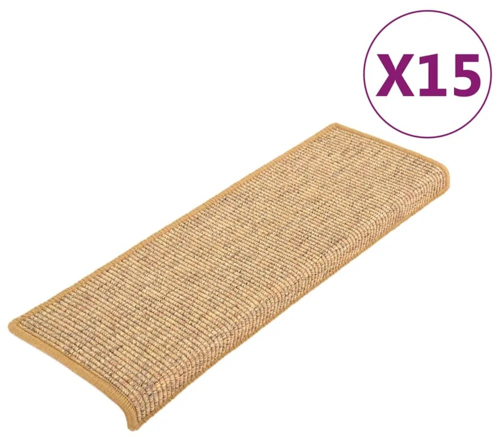 vidaXL Πατάκια Σκαλιών 15 τεμ. Ορθογώνια Άκρη Σιζάλ 65x21x4 εκ.