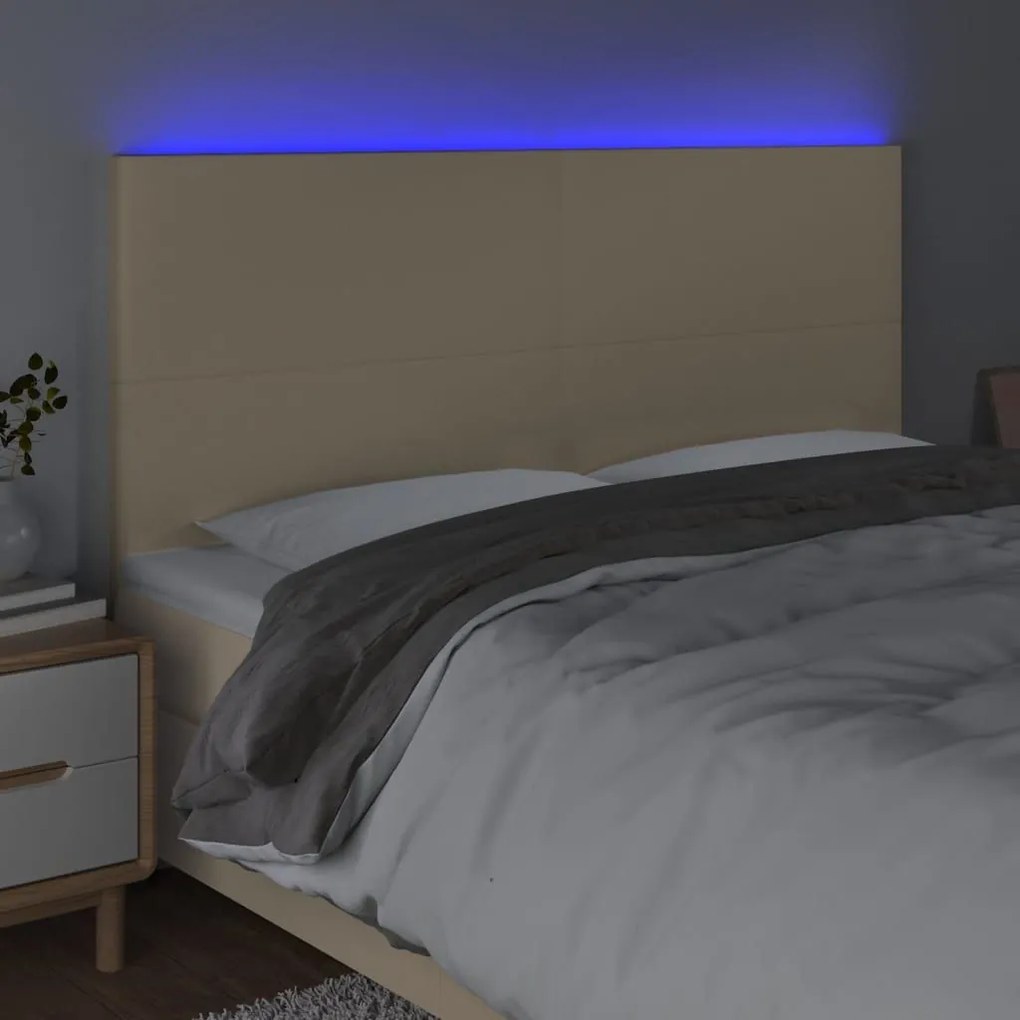 Κεφαλάρι Κρεβατιού LED Κρεμ 160x5x118/128 εκ. Υφασμάτινο - Κρεμ