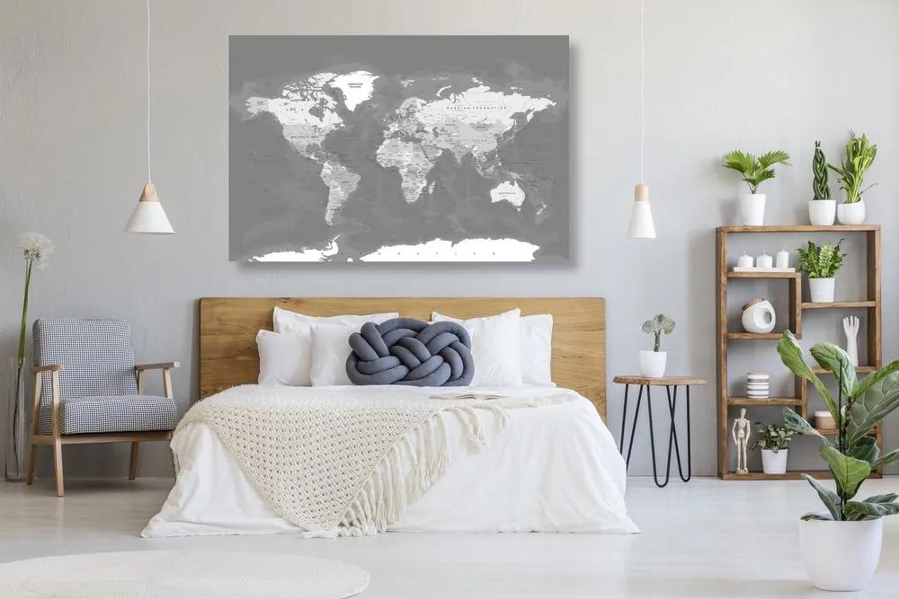Εικόνα στο φελλό με κομψό vintage ασπρόμαυρο παγκόσμιο χάρτη - 120x80  flags