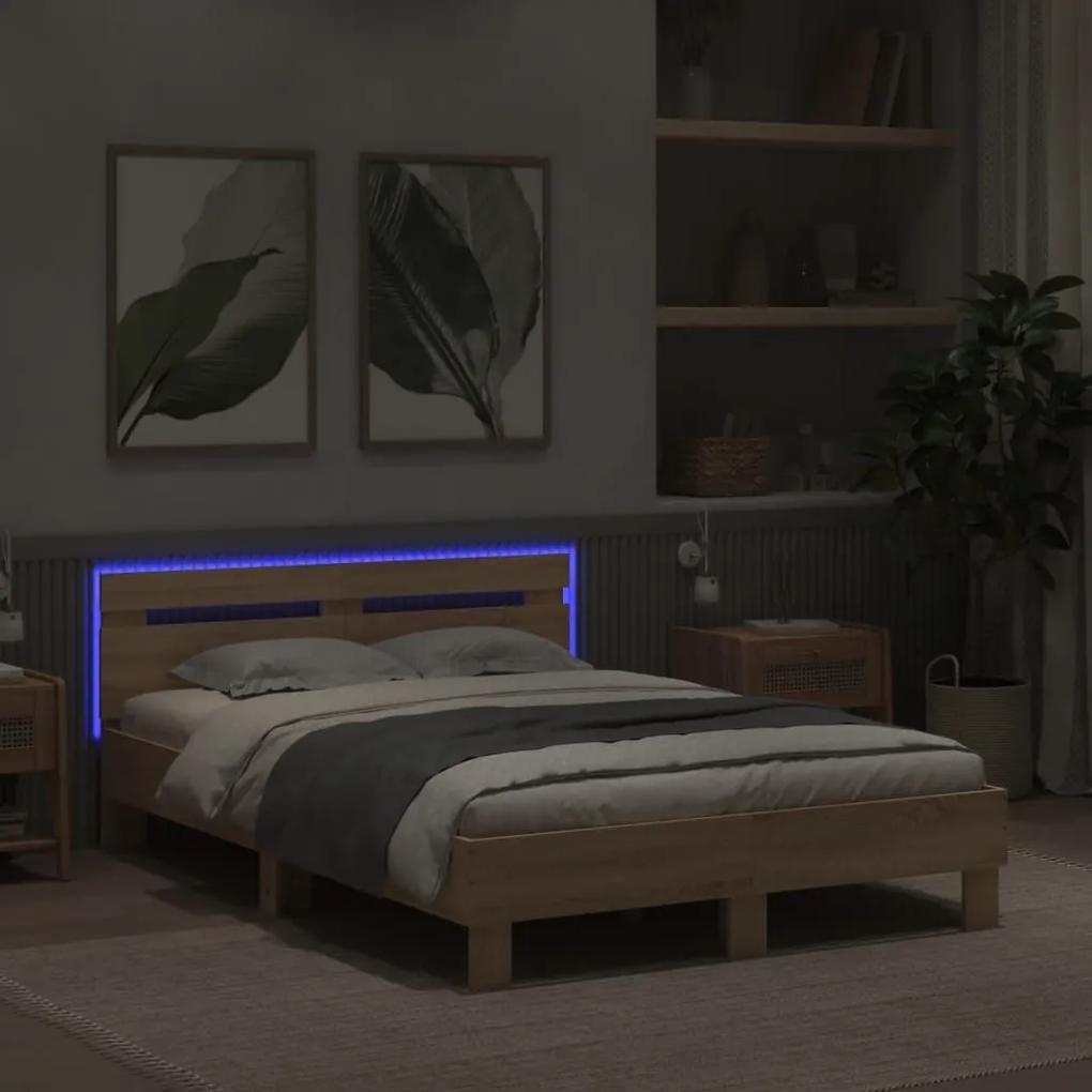 Πλαίσιο Κρεβατιού με Κεφαλάρι/LED Sonoma Δρυς 135 x 190 εκ. - Καφέ