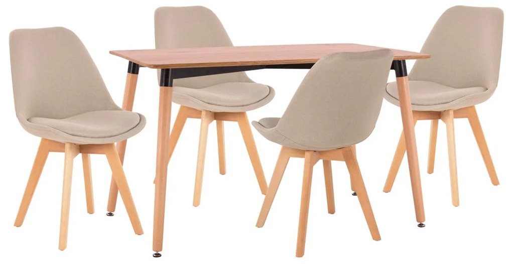 Σετ τραπεζαρίας VEGAS C21180 5τμχ MDF TOP Φυσικό & Καρέκλες Ύφασμα Μπέζ 120x80x73 εκ.