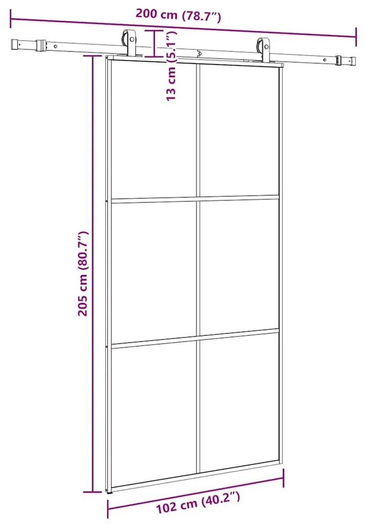 Συρόμενη πόρτα με σετ υλικού Μαύρο 102x205 cm ESG Γυαλί - Μαύρο