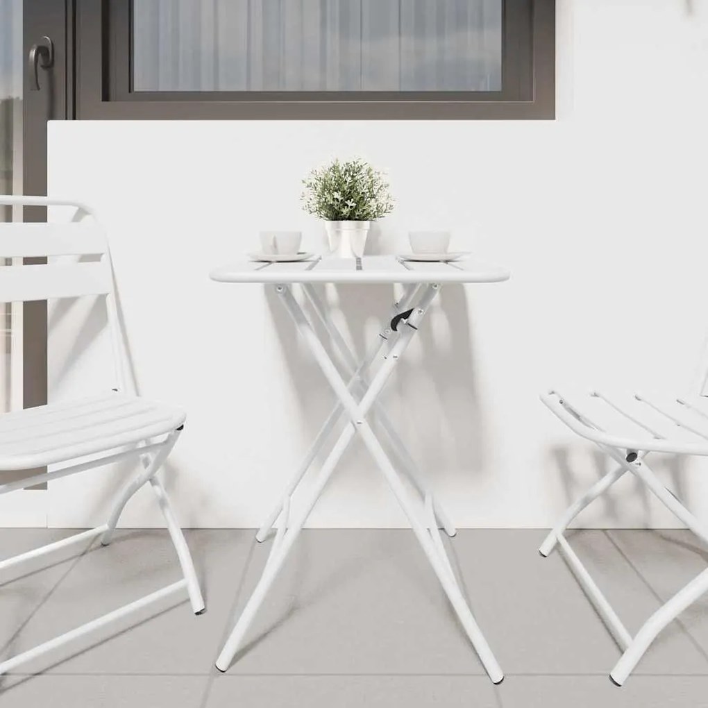vidaXL Πτυσσόμενο Τραπέζι Κήπου Λευκό 55 x 55 x 73 εκ. Χάλυβας