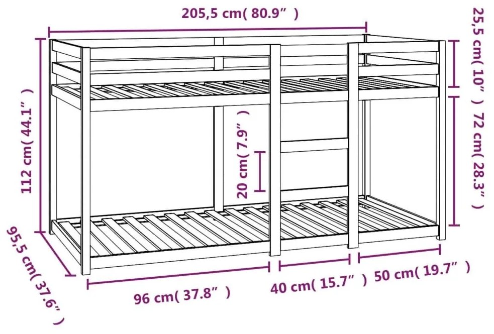 Κουκέτα 90x200 εκ. από Μασίφ Ξύλο Πεύκου - Καφέ