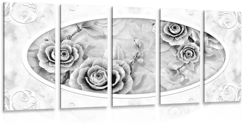 Πέτρινα τριαντάφυλλα 5 τμημάτων σε μαύρο & άσπρο - 200x100