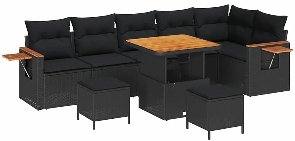 vidaXL Σετ Καναπέ Κήπου με μαξιλάρι 9 pcs Μαύρο 80 x 80 x 71 cm