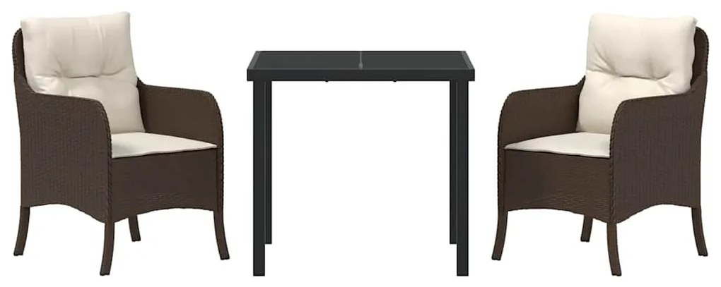 vidaXL Σέτ φαγητού για κήπο με μαξιλάρι 3 pcs Καφέ συνθετικό ρατάν