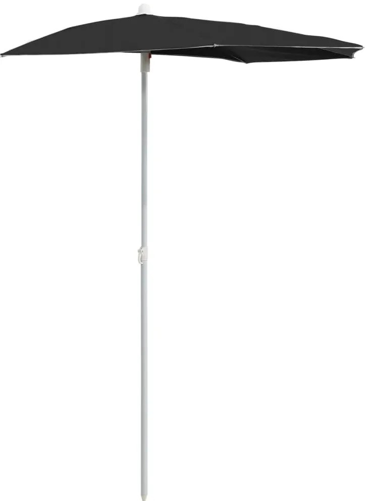 vidaXL Ομπρέλα Κήπου Μισή με Ιστό Μαύρη 180 x 90 εκ.