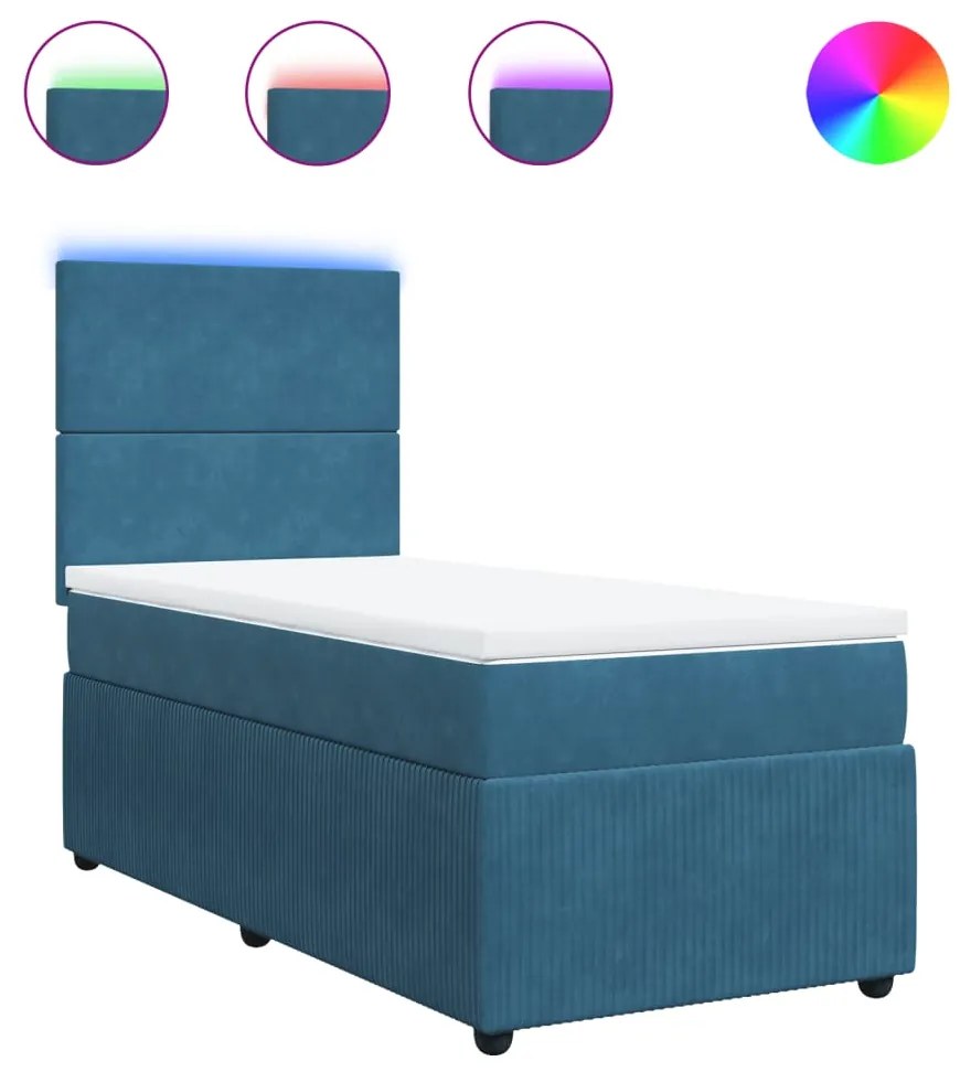 vidaXL Κρεβάτι Boxspring με Στρώμα Μπλε 80 x 200 εκ. Βελούδινο