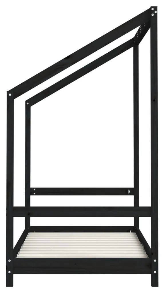 Πλαίσιο Παιδικού Κρεβατιού Μαύρο 80x160 εκ. Μασίφ Ξύλο Πεύκου - Μαύρο