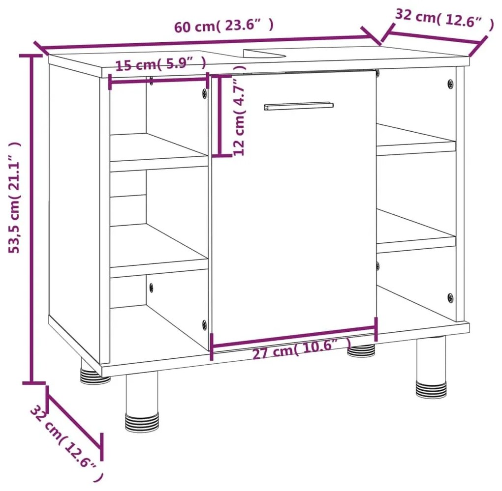 Ντουλάπι Μπάνιου Καφέ Δρυς 60x32x53,5 εκ. Επεξεργασμένο Ξύλο - Καφέ