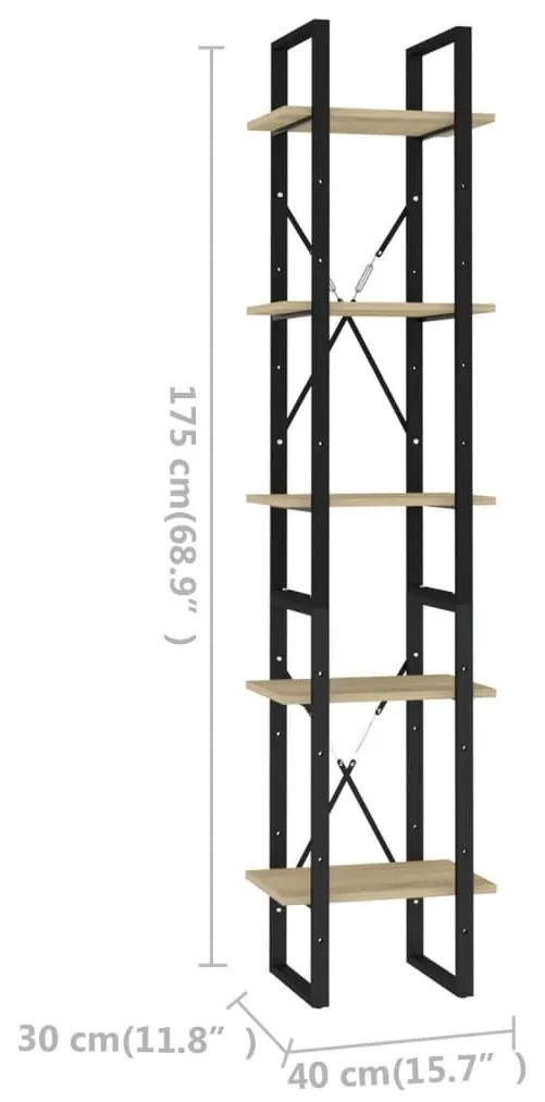 Βιβλιοθήκη με 5 Ράφια Sonoma Δρυς 40 x 30 x 175 εκ. Επεξ. Ξύλο - Καφέ