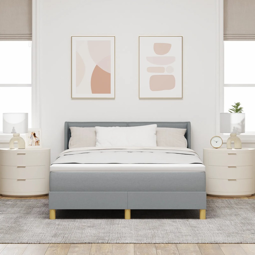 vidaXL Κρεβάτι Box Spring με στρώμα σε ανοιχτό γκρι, 140 x 190 εκ, ύφασμα.