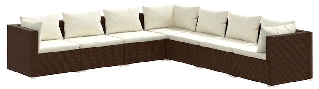 vidaXL Σαλόνι Κήπου Σετ 7 Τεμαχίων Καφέ Συνθετικό Ρατάν με Μαξιλάρια