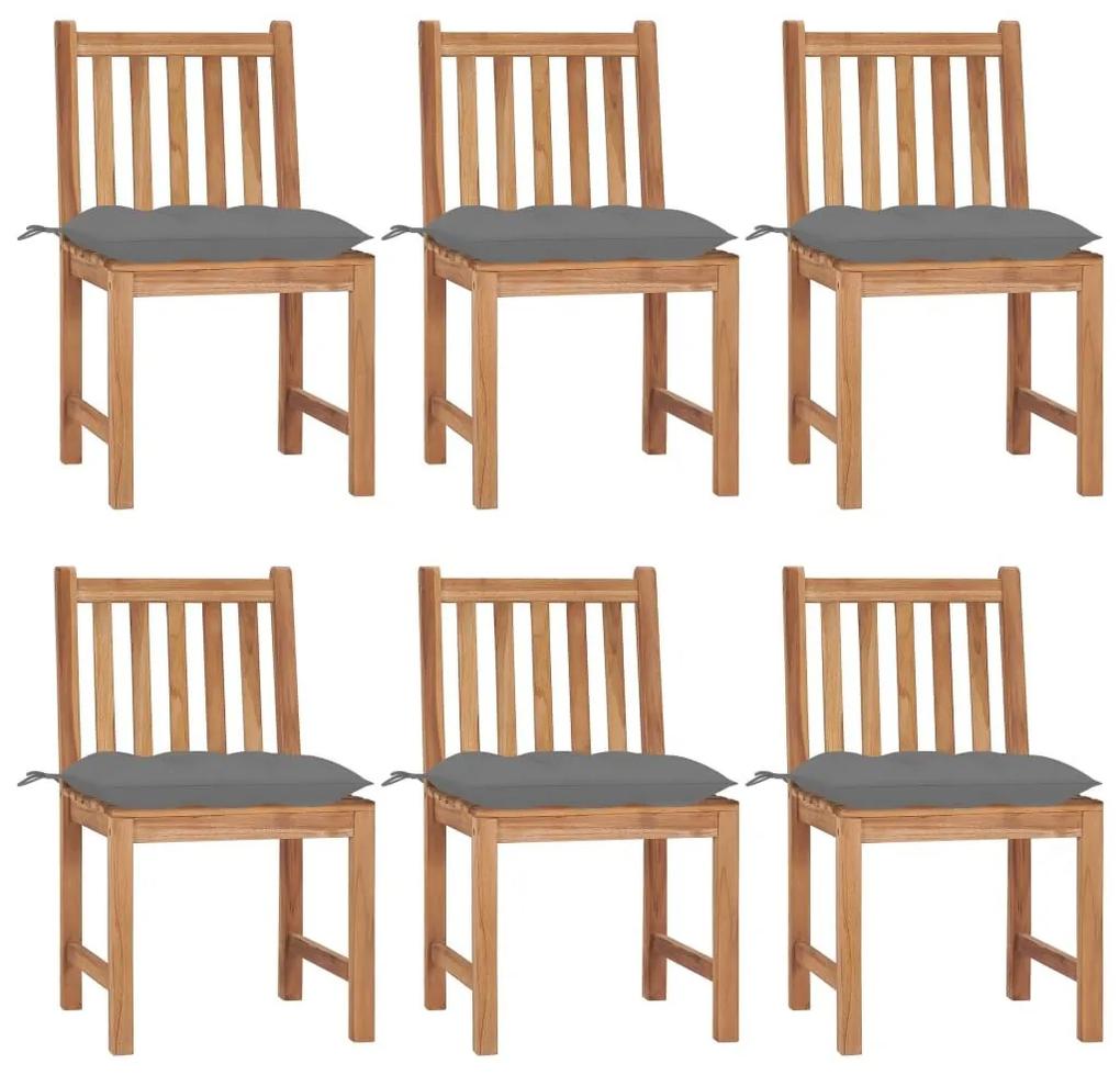Καρέκλες Κήπου 6 τεμ. από Μασίφ Ξύλο Teak με Μαξιλάρια - Γκρι