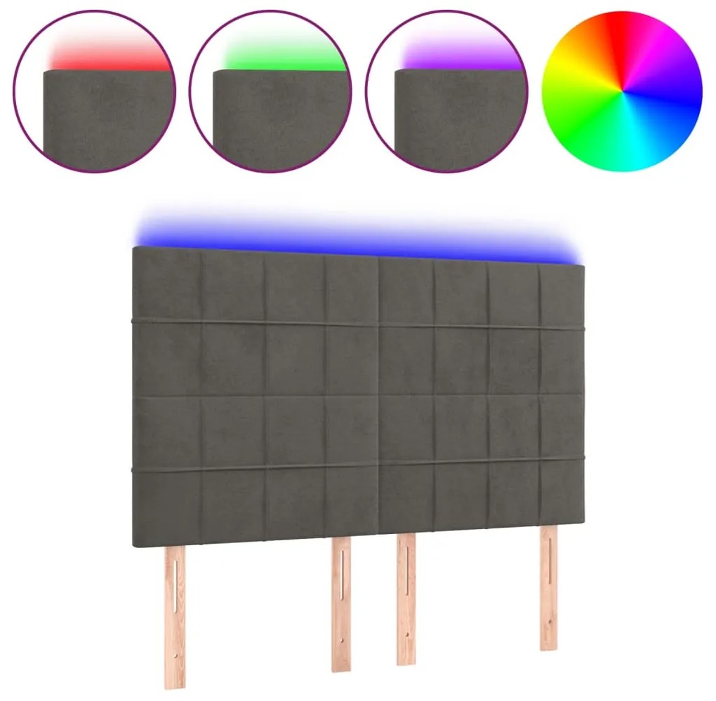 vidaXL Κεφαλάρι Κρεβατιού LED Σκούρο Γκρι 144x5x118/128 εκ. Βελούδινο