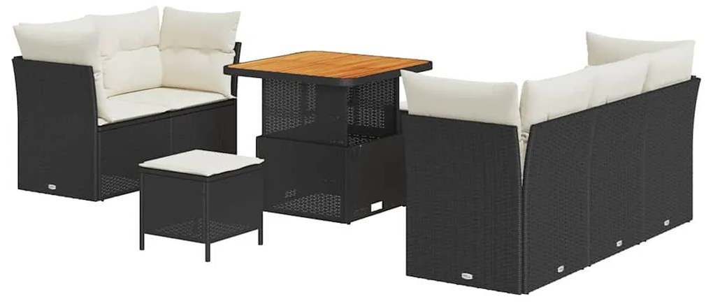 vidaXL Σετ Καναπέ Κήπου Ρυθμιζόμενο ύψος 8 pcs Μαύρο συνθετικό ρατάν