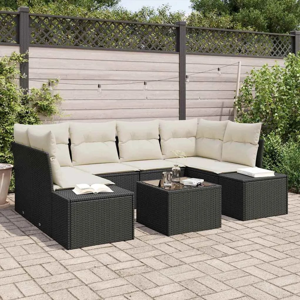vidaXL Σετ Καναπέ Κήπου 7 pcs Μαύρο Πολυ ράταν
