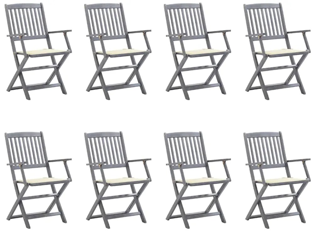 vidaXL Καρέκλες Εξ. Χώρου Πτυσσόμενες 8 τεμ. Ξύλο Ακακίας με Μαξιλάρια