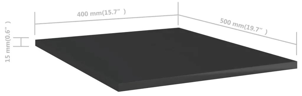 Ράφια Βιβλιοθήκης 8 τεμ. Γυαλ. Μαύρο 40x50x1,5 εκ. Επεξ.Ξύλο - Μαύρο