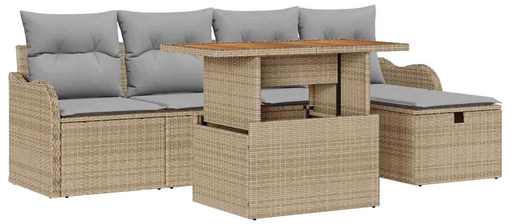 vidaXL Σετ Καναπέ Κήπου με μαξιλάρι 6 pcs Μπεζ Πολυ ράταν