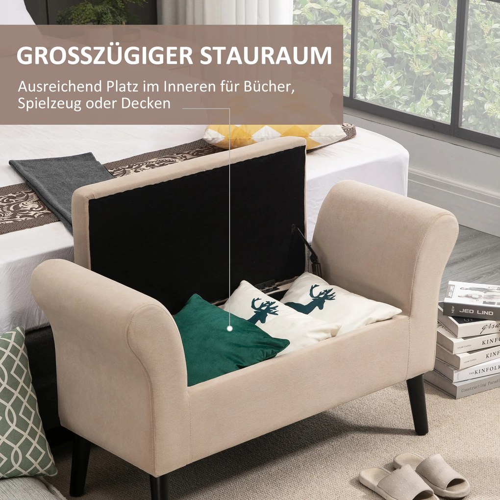 HOMCOM ταπετσαρισμένος πάγκος με αποθηκευτικό χώρο, σεντούκι-πάγκος με μπράτσα, ύψος καθίσματος 46 cm, βελούδινο πολυεστέρας, 111,5 x 41 x 65 cm, μπεζ