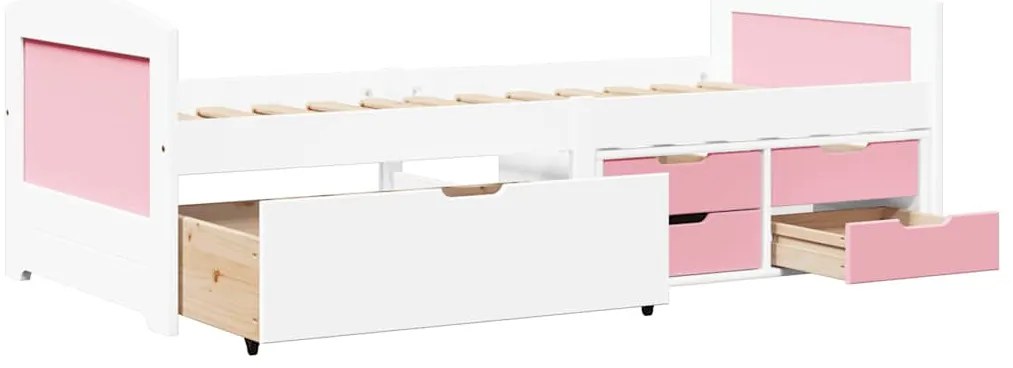 vidaXL Κρεβάτι ημέρας 5 συρτάρια χωρίς στρώμα IRUN Λευκό&amp;Ροζ 90x200cm