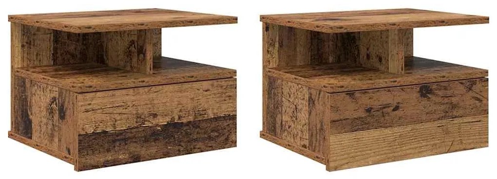 vidaXL Κρεβάτι με Float με συρτάρι 2 pcs Παλαιό ξύλο 40 x 31 x 27 εκ.