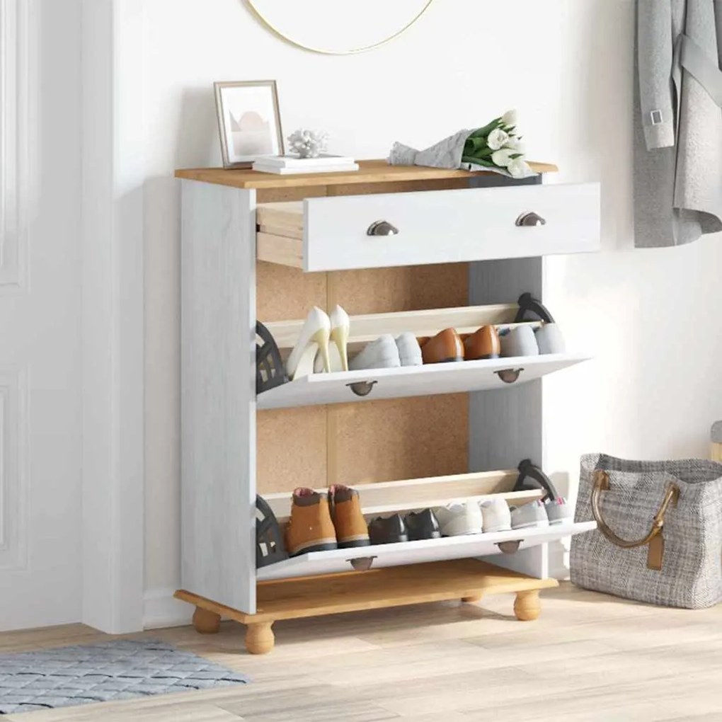 vidaXL Ντουλάπα Παπουτσιών Λευκό 85 x 35 x 108 εκ Μασίφ ξύλο πεύκου