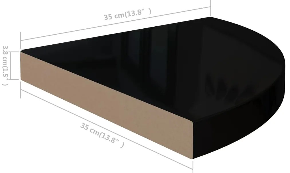vidaXL Ράφι Τοίχου Γωνιακό Γυαλιστερό Μαύρο 35x35x3,8 εκ. από MDF