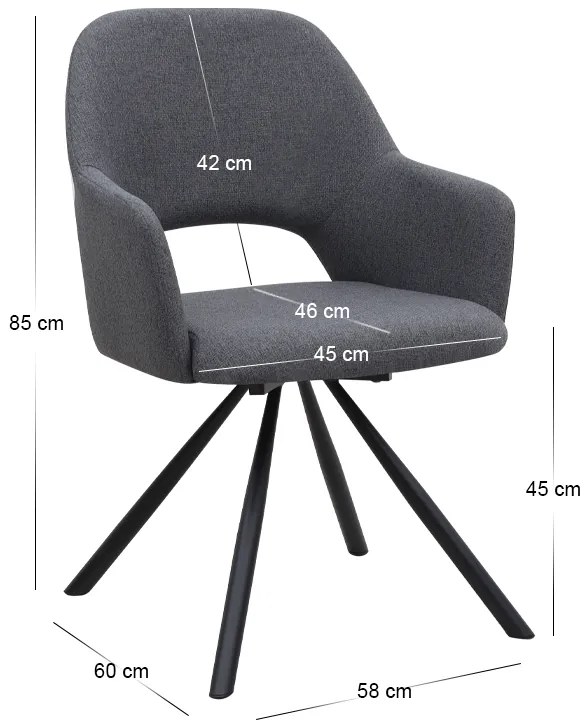 Πολυθρόνα τραπεζαρίας Gabriel Megapap γκρι ύφασμα - μεταλλικό μαύρο πόδι 58x60x85εκ.