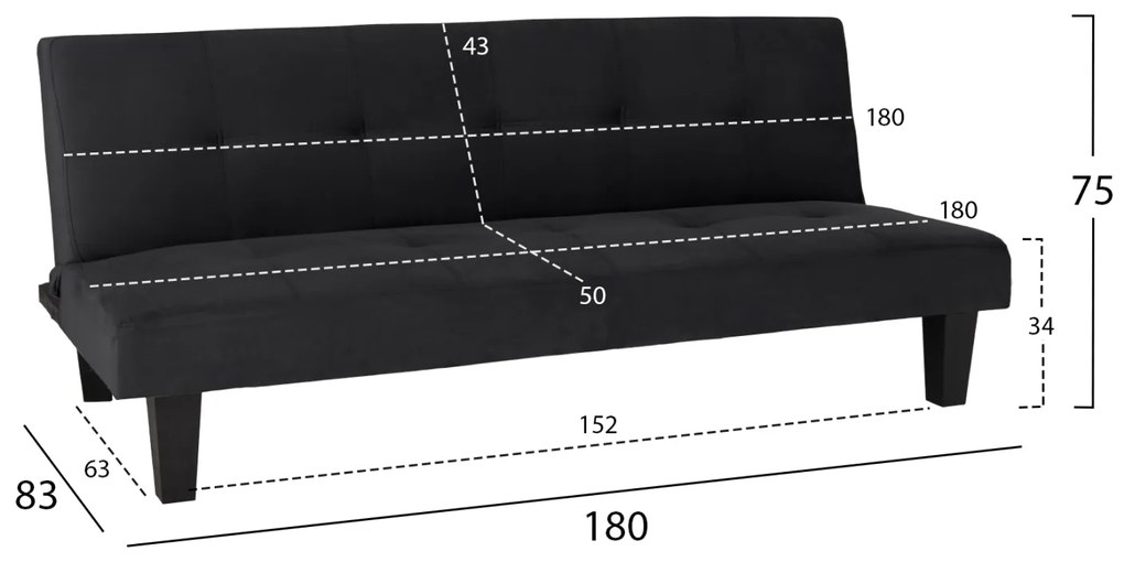 ΚΑΝΑΠΕΣ ΚΡΕΒΑΤΙ ODESSA HM3000.14 ΜΑΥΡΟ ΒΕΛΟΥΔΟ 180x83x75Y εκ.