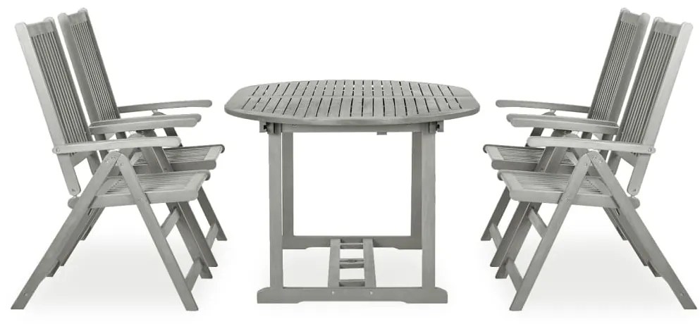 vidaXL Σετ Τραπεζαρίας Κήπου 5 Τεμαχίων (150-200) x 100 εκ. από Μασίφ Ξύλο Ακακίας Γκρι